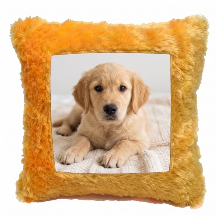 Custom Photo Print Pillow | Yellow/Orange Faux-Fur Photo Pillow image 2