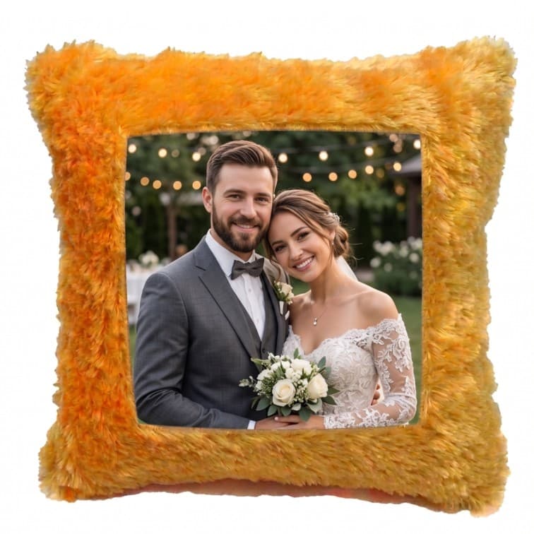 Custom Photo Print Pillow | Yellow/Orange Faux-Fur Photo Pillow image 3