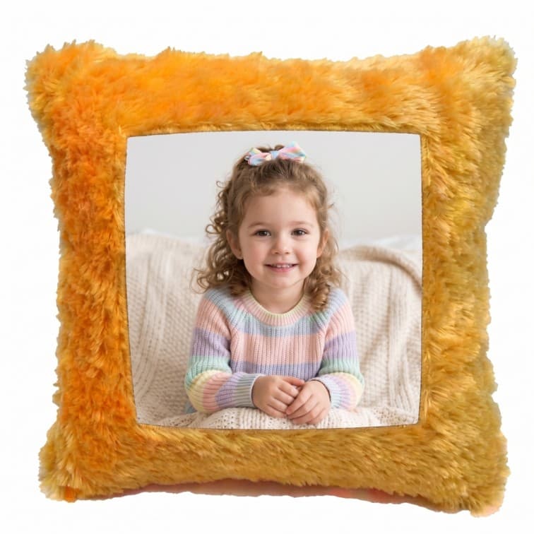 Custom Photo Print Pillow | Yellow/Orange Faux-Fur Photo Pillow image 5