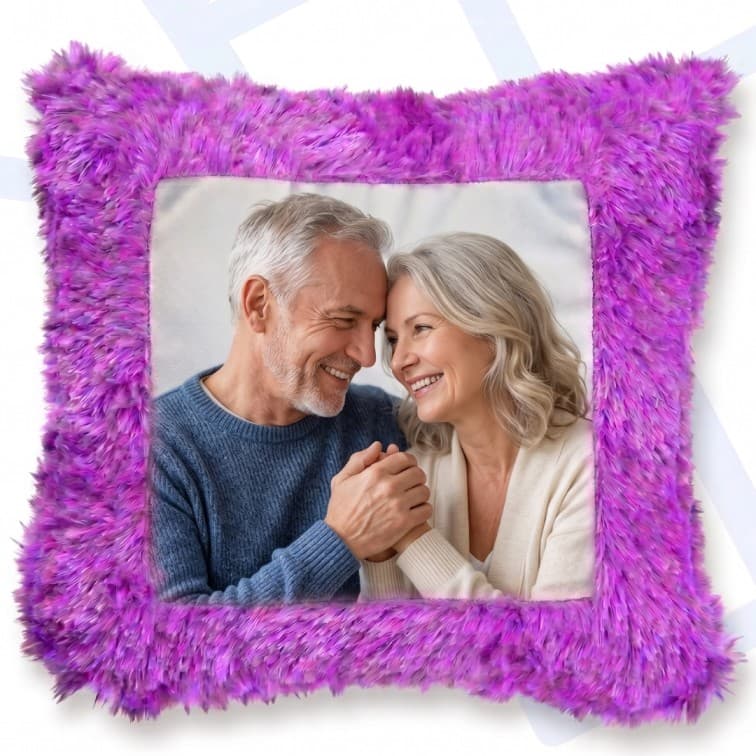 Custom Photo Print Pillow | Purple Faux-Fur Photo Pillow image 5