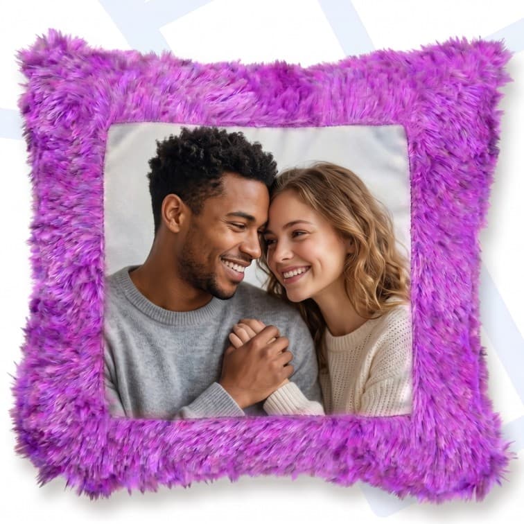 Custom Photo Print Pillow | Purple Faux-Fur Photo Pillow image 2