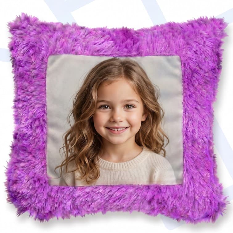 Custom Photo Print Pillow | Purple Faux-Fur Photo Pillow image 3