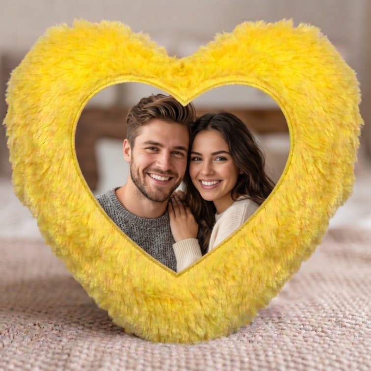 Custom Photo Print Pillow | Yellow Faux-Fur Photo Pillow image 3