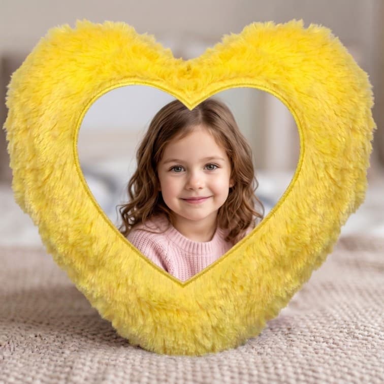 Custom Photo Print Pillow | Yellow Faux-Fur Photo Pillow