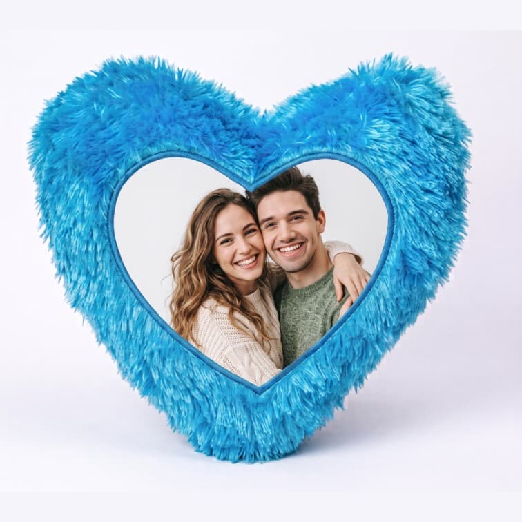 Custom Photo Print Pillow | Blue Faux-Fur Photo Pillow
