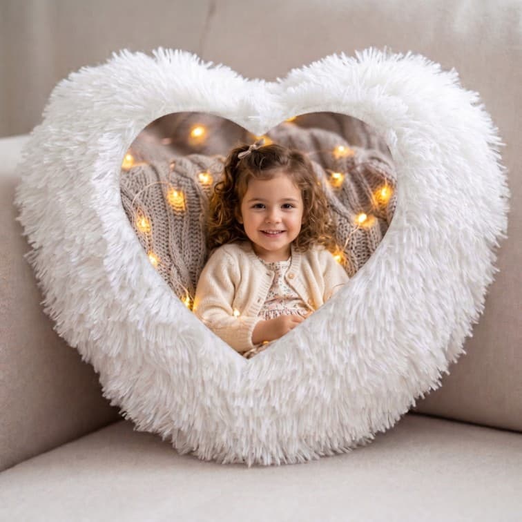 Custom Photo Print Pillow | White Faux-Fur Photo Pillow