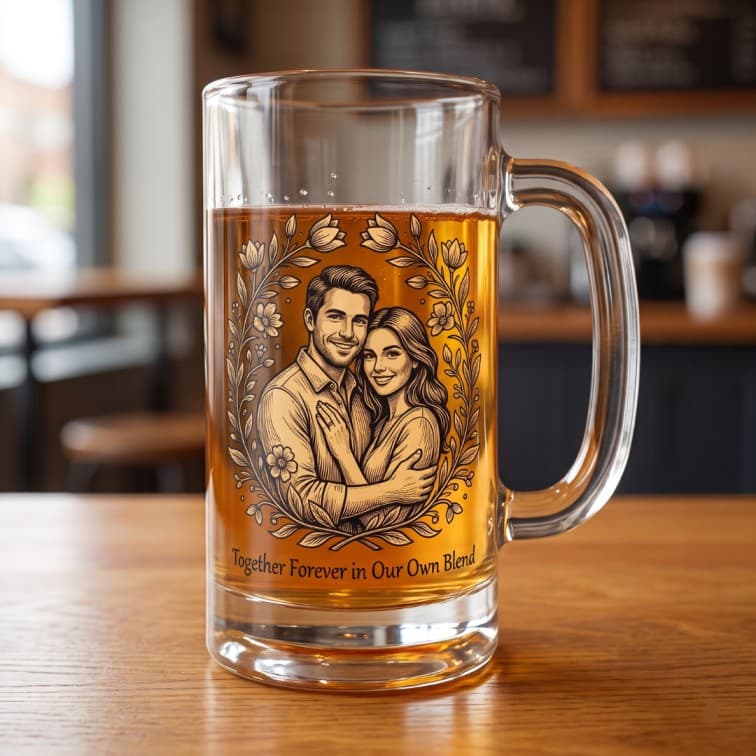 Custom Engraved Glass Beer Mug with Personalized Artwork