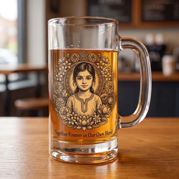 Custom Engraved Glass Beer Mug with Personalized Artwork image 5