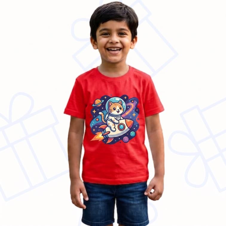 Kids Premium Red Personalized Custom Cotton T-Shirt ( Size: 20, 22, 24, 26, 28, 30, 32 )