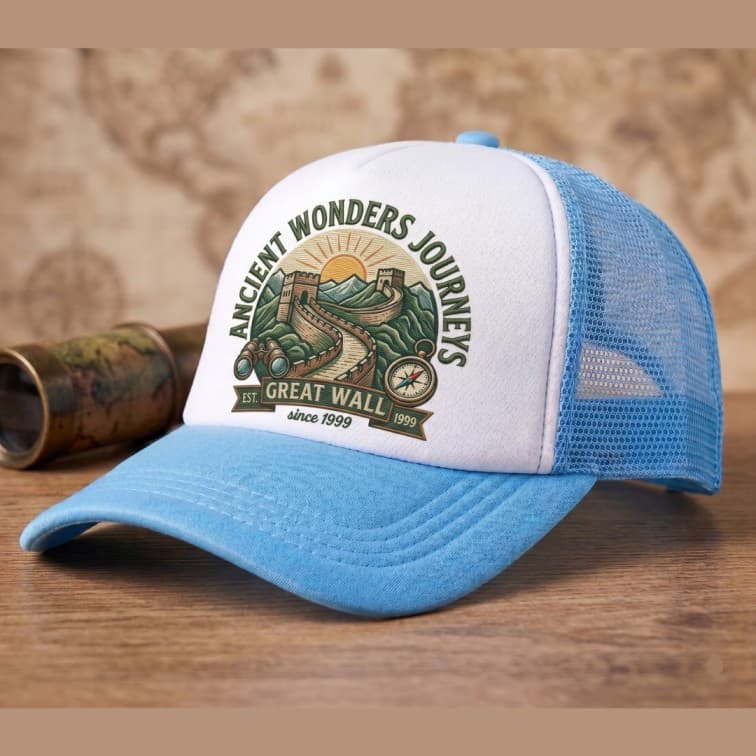 Custom Sublimation Trucker Cap Light Blue image 4