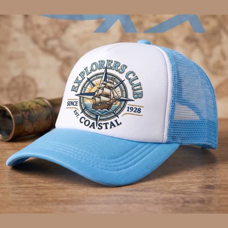 Custom Sublimation Trucker Cap Light Blue