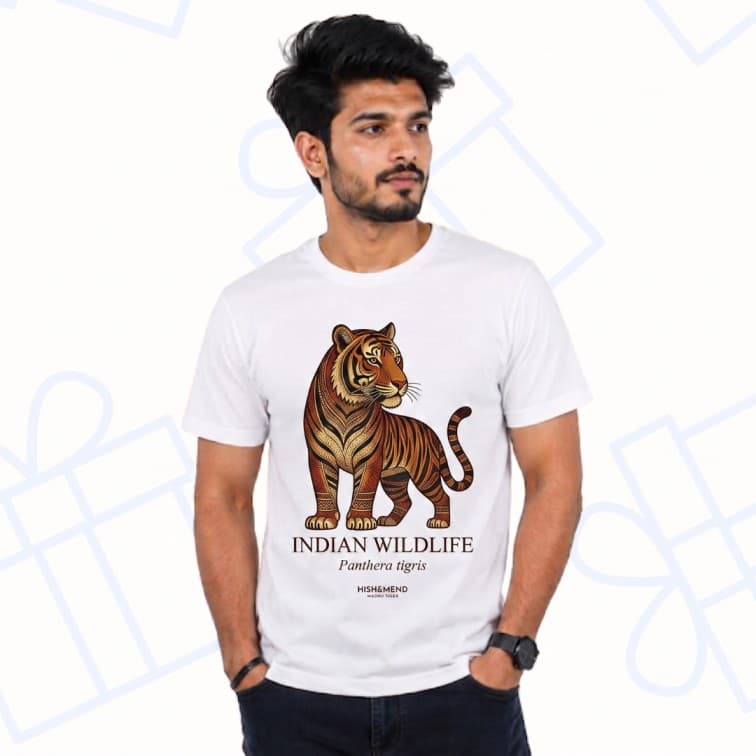 White Round Neck Polyester Graphic T-Shirt – Indian Wetlands Flamingo Edition (90 GSM, Ultra-Lightweight)