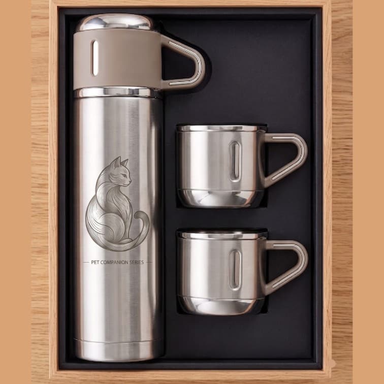 Stainless Steel Vacuum Insulated Flask Gift Set with 2 Cups – Custom Engraved Couple Design Travel Thermos Bottle with Gift Box image 5