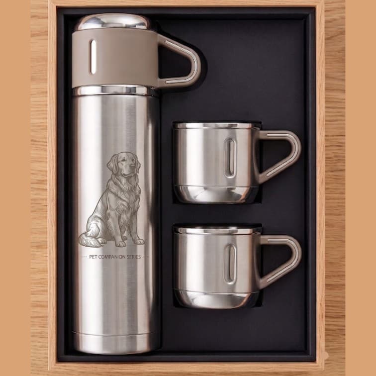 Stainless Steel Vacuum Insulated Flask Gift Set with 2 Cups – Custom Engraved Couple Design Travel Thermos Bottle with Gift Box image 4