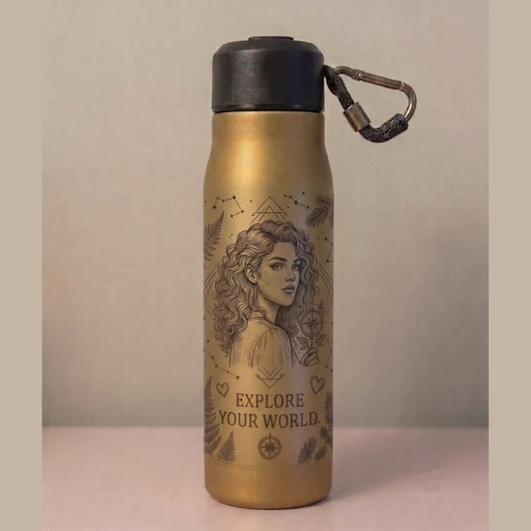 Custom Engraved Insulated Stainless Steel Water Bottle (500ml) with Carabiner Clip image 2