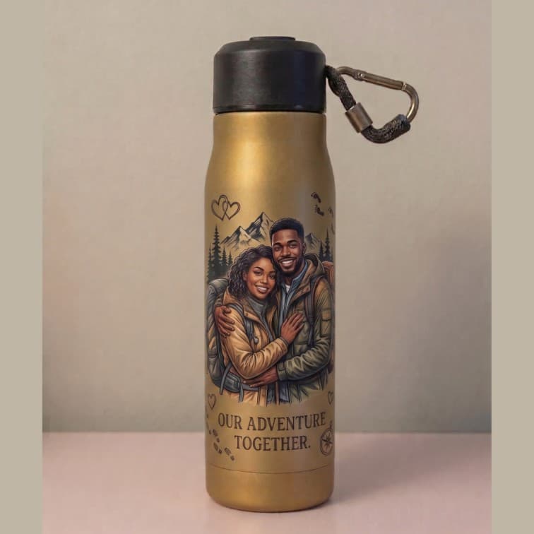 Custom Engraved Insulated Stainless Steel Water Bottle (500ml) with Carabiner Clip