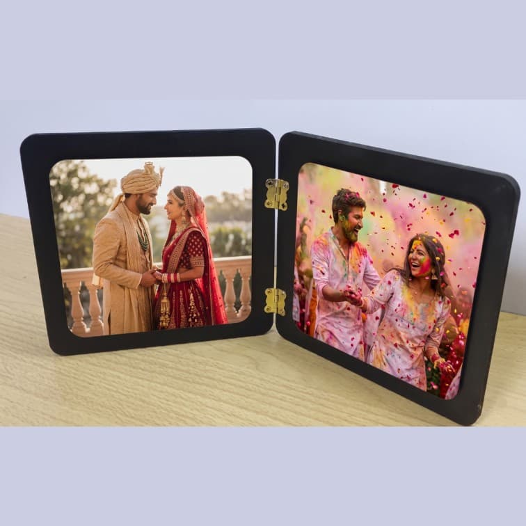 Dual Wooden Folding Photo Frame – Traditional Elegance & Festive Joy (Size-12x6 Inch) image 3