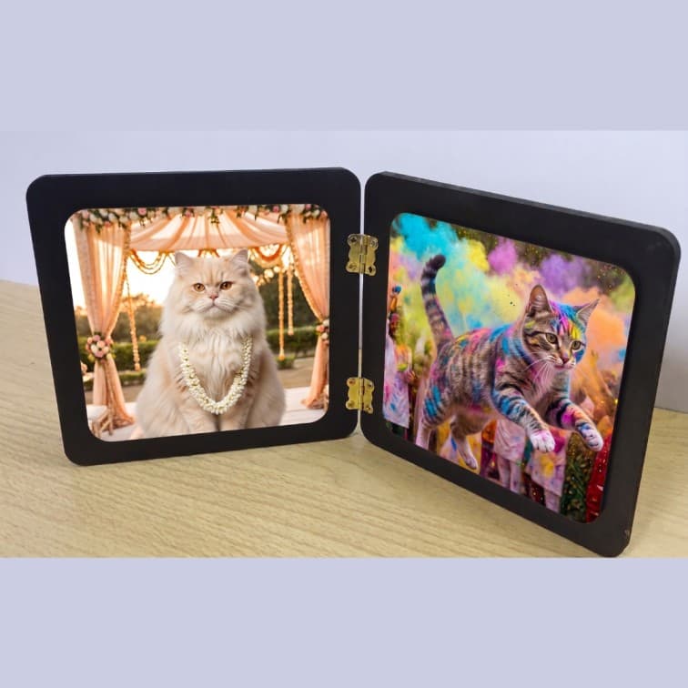 Dual Wooden Folding Photo Frame – Traditional Elegance & Festive Joy (Size-12x6 Inch) image 4