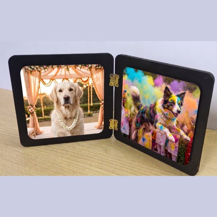 Dual Wooden Folding Photo Frame – Traditional Elegance & Festive Joy (Size-12x6 Inch) image 5