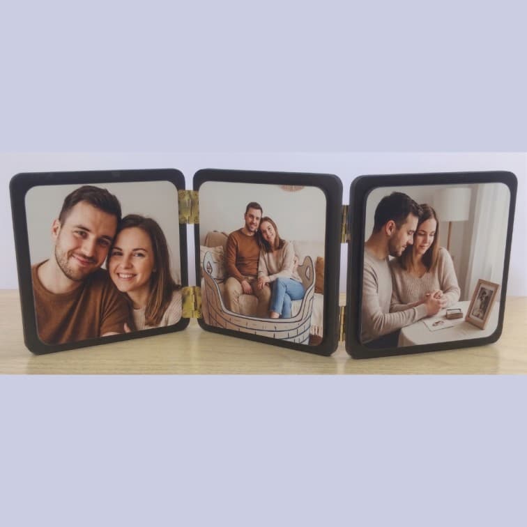 Personalized 3-Panel Folding Photo Frame | Tabletop Wooden Collage Keepsake (Size-12x4 Inch) image 3