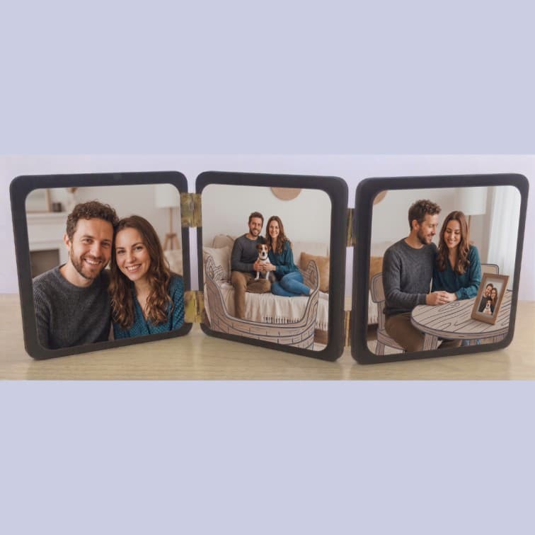 Personalized 3-Panel Folding Photo Frame | Tabletop Wooden Collage Keepsake (Size-12x4 Inch) image 5